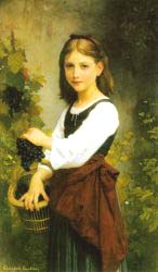 A Young Girl Holding A Basket Of Grapes