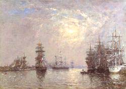 Le Havre European Basin Sailing Ships At Anchor Sunset