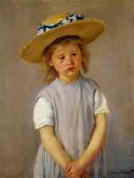 Little Girl In A Big Straw Hat And A Pinnafore