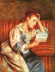 Mrs Duffee Seated On A Striped Sofa Reading