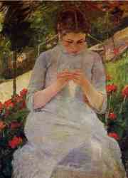 Young Woman Sewing In A Garden