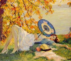 Woman Reclining By A Lake