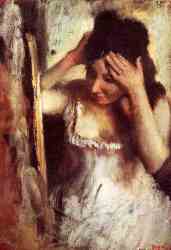 Woman Combing Her Hair Before A Mirror