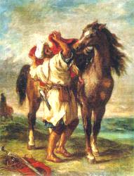 Arab Saddling His Horse