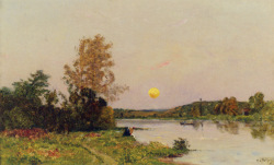 Lavandiere Et Barques Soleil Couchant