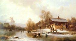 Skaters And Washerwomen In A Frozen Landscape