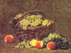 Basket Of White Grapes And Peaches