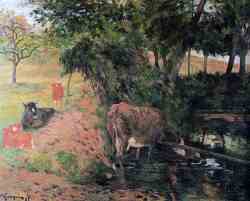 Landscape With Cows In An Orchard