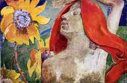 Redhead Woman And Sunflowers