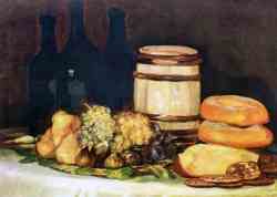 A Still Life With Fruit, Bottles And Bread