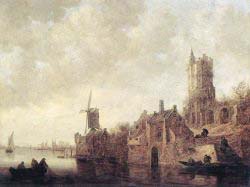 River Landscape With A Windmill And A Ruined Castle