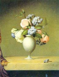 Roses And Heliotrope In A Vase On A Marble Tabletop