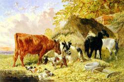 Horses, Cows, Ducks And A Goat By A Farmhouse