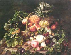 A Still Life Of A Basket Of Fruit And Roses