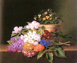 Apple Blossoms, Lilac, Violas, Cornflowers And Primroses