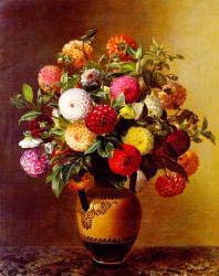 Still Life Of Dahlias In A Vase