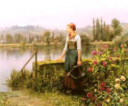 A Woman With A Watering Can By The River