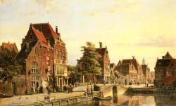 Figures By A Canal In A Dutch Town