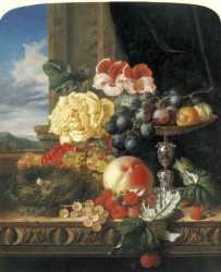 Still Life With Fruit - Flowers And A Bird’s Nest