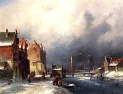 Figures In A Dutch Town By A Frozen Canal