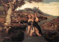 Hilly River Landscape With St Christopher