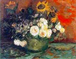 Bowl With Sunflowers, Roses And Other Flowers