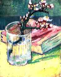 Blossoming Almond Branch In A Glass With A Book