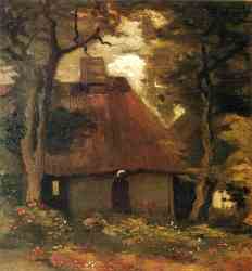 Cottage And Peasant Woman Under The Trees