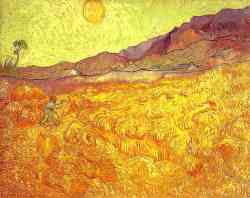Wheat Fields With Reaper At Sunrise