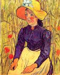 Young Peasant Woman With Straw Hat Sitting In The Wheat