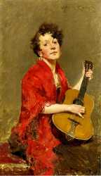 Girl With Guitar - William Merritt Chase