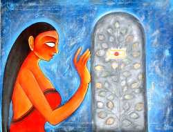 Lady Worshipping The Shiva Linga