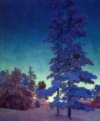 Winter Night Landscape (Two Tall Pines) Study