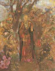 Buddha Walking Among The Flowers