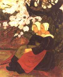 Two Breton Women Under A Flowering Apple Tree