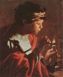 Boy Lighting A Pipe