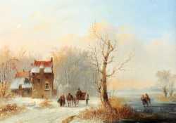 A Winter Landscape With Skaters On A Frozen Waterway And A Horse Drawn Cart