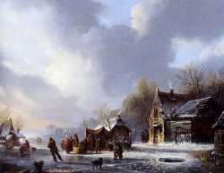 Skaters On A Frozen River Near A Koek En Zopie