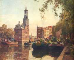 The Flowermarket On The Singel Amsterdam With The Munttoren Beyond