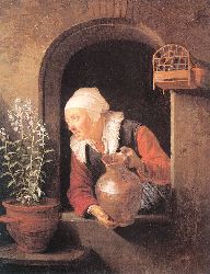 Old Woman Watering Flowers