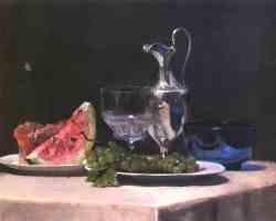 Still Life Study Of Silver - Glass And Fruit