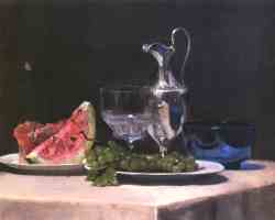 Still Life Study Of Silver - Glass And Fruit